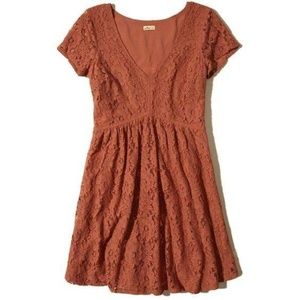HOLLISTER Lace Skater Dress - Burnt Orange